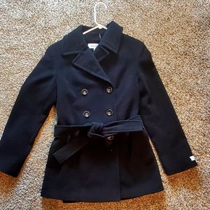 Calvin Klein Women's Wool Blend Double Breasted Peacoat Belted Black Size 10